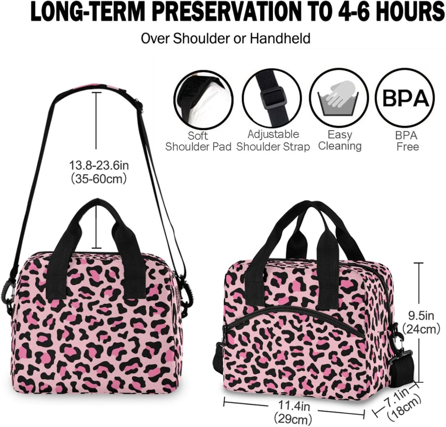 Colorful Leopard Insulated Lunch Bag Rainbow Animals Skin Print Reusable Cooler Lunch Tote Box with Shoulder Strap for Work Picnic School Beach