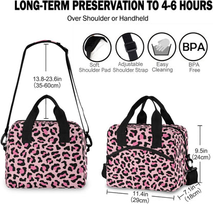 Colorful Leopard Insulated Lunch Bag Rainbow Animals Skin Print Reusable Cooler Lunch Tote Box with Shoulder Strap for Work Picnic School Beach