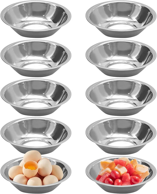 10 PCS Small Stainless Steel Bowls, 3/4 Quart Prep Bowls with Flat Base, 6 1/2 Inch Wide Metal Bowl for Kitchen Prep Cooking Baking Serving Mixing Cereal