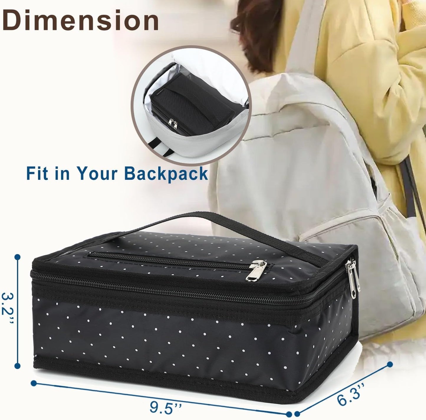 FlowFly Small Insulated Lunch box Portable Soft Bag Mini Cooler Thermal Meal Tote Kit with Handle for Work & School, Black