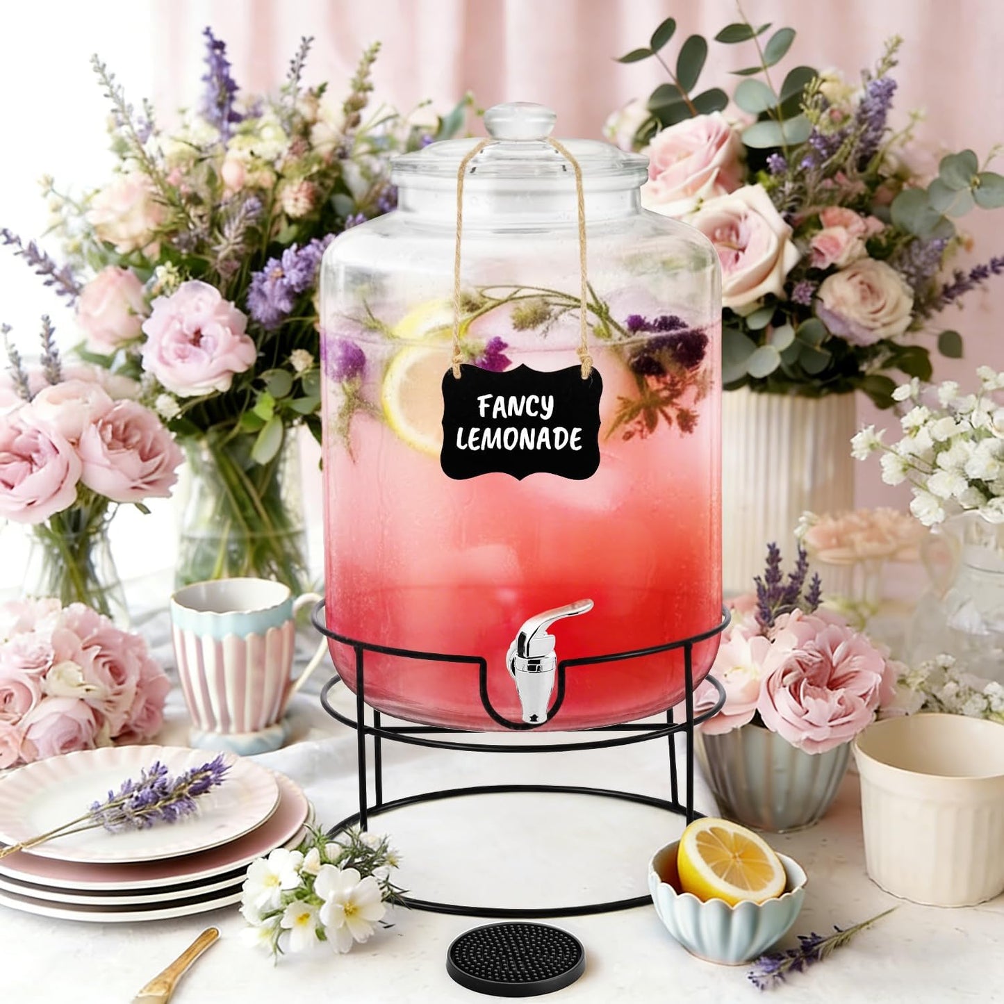 1 Pack 4 Gallon Glass Beverage Dispenser with Stand Spigot and Drink Coasters Leakproof Glass Drink Beverage Storage for Parties Mason Jar Dispenser with Lids