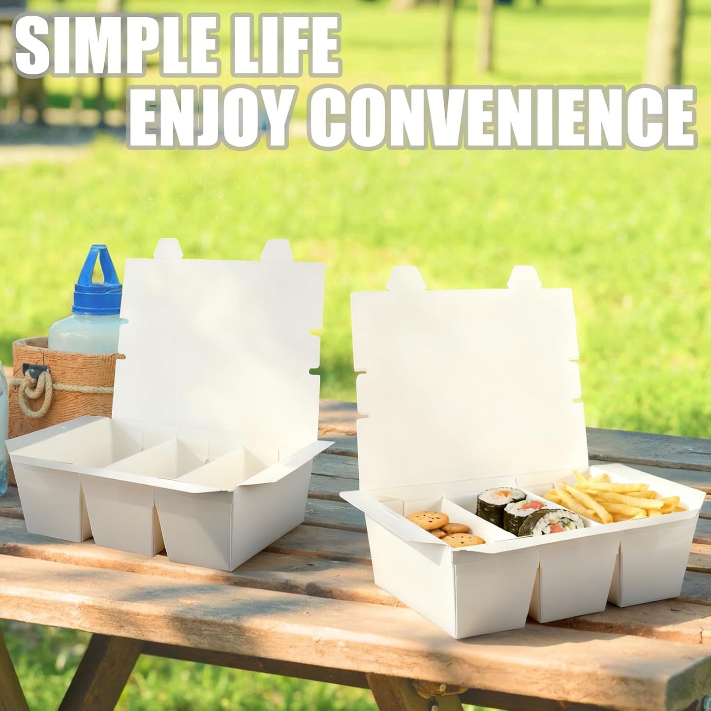 30 Pack 3 Compartment Take Out Food Containers, 7.5x5.4x2.6" Bamboo Pulp Paper Take Out Boxes, Disposable To Go Container Take Out Containers, Greaseproof Paper Bento Box Takeout Lunch Boxes with Lid