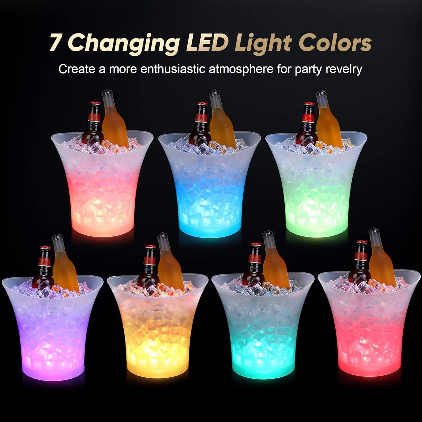 18 Pcs LED Ice Bucket Bulk with Scoop and Clip 5 L Ice Bucket 7 Color Changing LED Light Ice Bucket Acrylic Clear Beverage Champagne Beer Wine Cooler Bucket for Party Bar Club KTV Restaurant Home