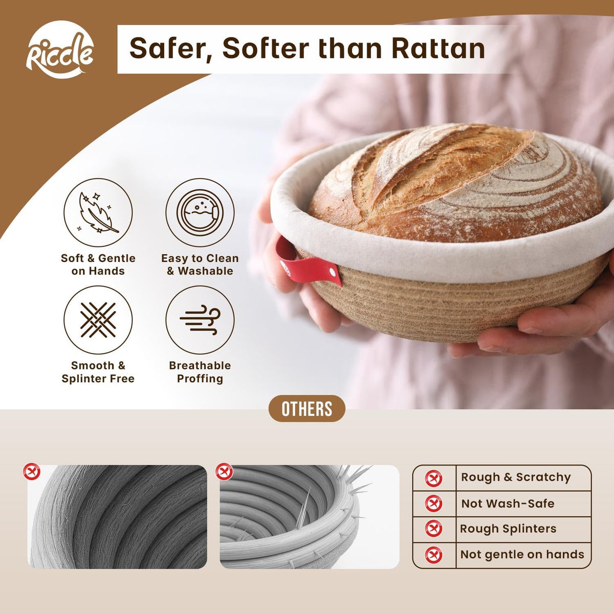 RICCLE Banneton Bread Proofing Basket, 2 Round Sourdough Banneton Baskets
