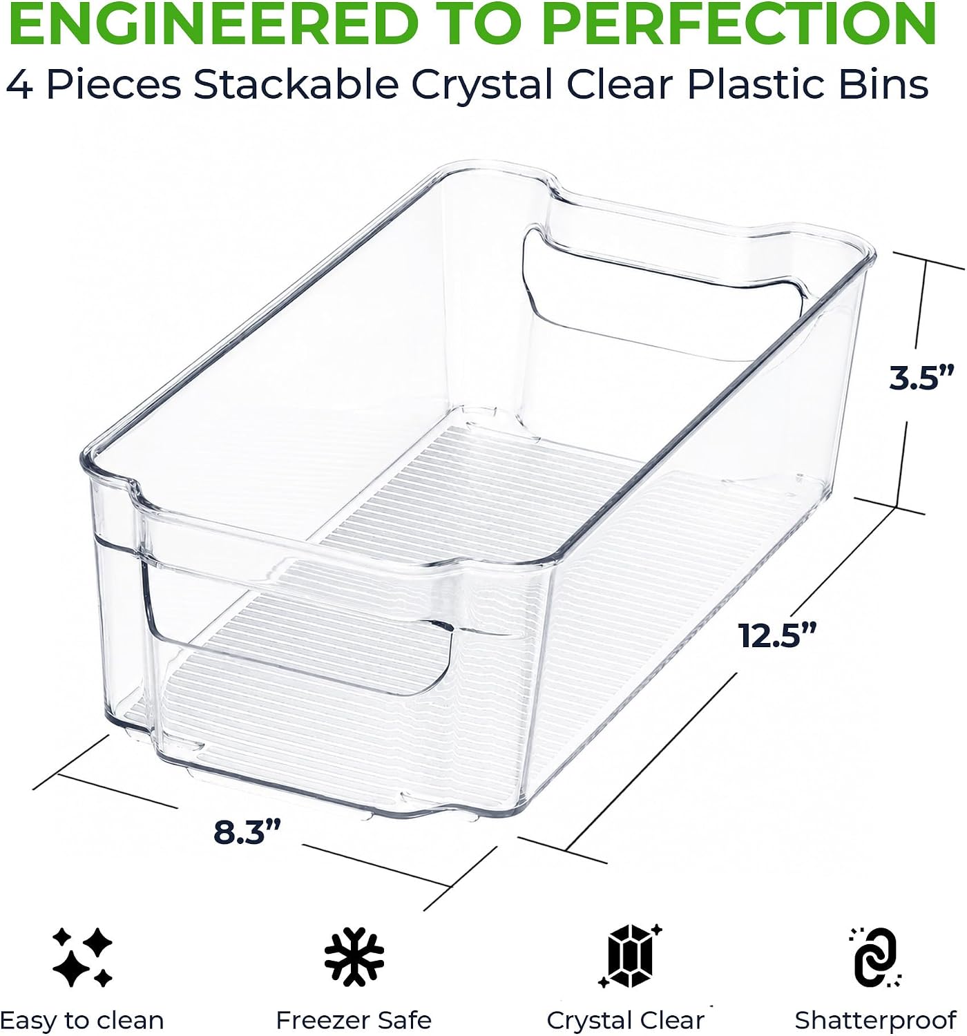 Zulay Kitchen 4 Pack Refrigerator Organizer Bins – Large Clear Fridge Storage Containers with Built-In Handles & Non-Slip Feet - Ideal Fridge Organizers, Kitchen Cabinets, Pantry Organization