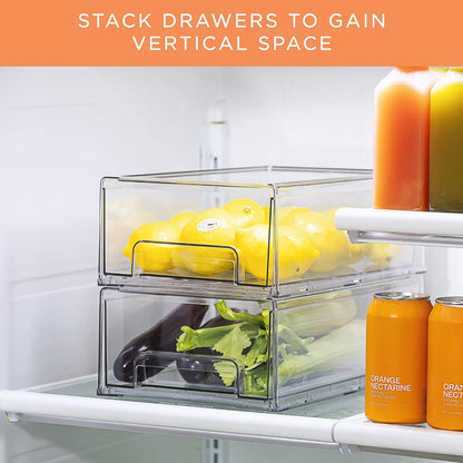 Sorbus Medium Clear Storage Drawers (6 Pack) – Stackable Organizer Drawers for Fridge, Pantry, Kitchen – Pull-Out Storage Bins with Handles, Slide Out Acrylic Drawers