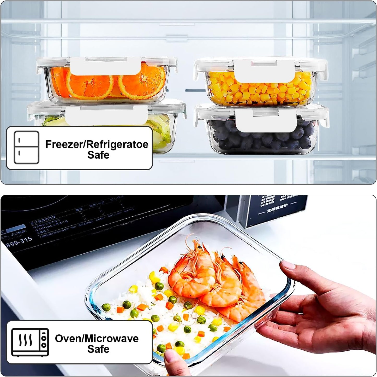 VERONES 10Pack Glass Meal Prep Containers, Airtight Glass Lunch Containers,Stackable Glass Food Storage Containers Set with Lids,Exclusive of BPA, for Microwave,Oven, Freezer&Dishwasher Friendly,Green