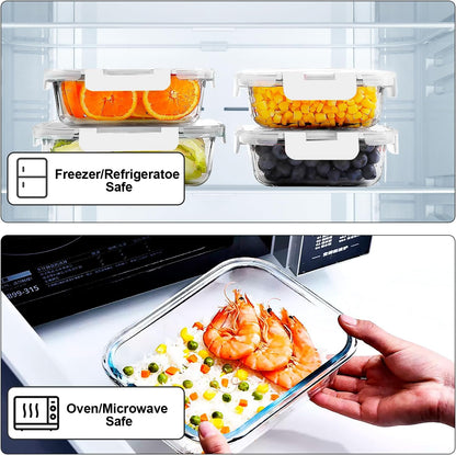 VERONES 10Pack Glass Meal Prep Containers, Airtight Glass Lunch Containers,Stackable Glass Food Storage Containers Set with Lids,Exclusive of BPA, for Microwave,Oven, Freezer&Dishwasher Friendly,Green