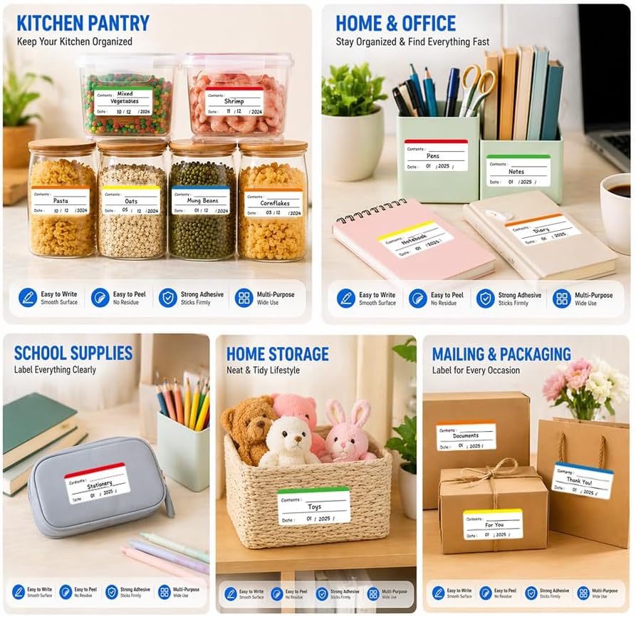 500 pcs Food Labels, 1.18 x 2.36 Inch Freezer Labels, Removable for Food Containers, Mason Jars, Water/Oil/Tear Resistant, No Residue Food Storage Labels, Perfect for Kitchen