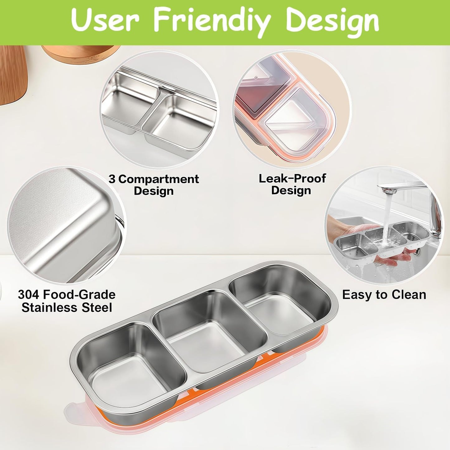 Stainless Steel Snack Containers, 6-Pack Reusable Grab and Go Containers with Lids, Dual Compartment Bento Box for Travel, Camping & Lunch Prep