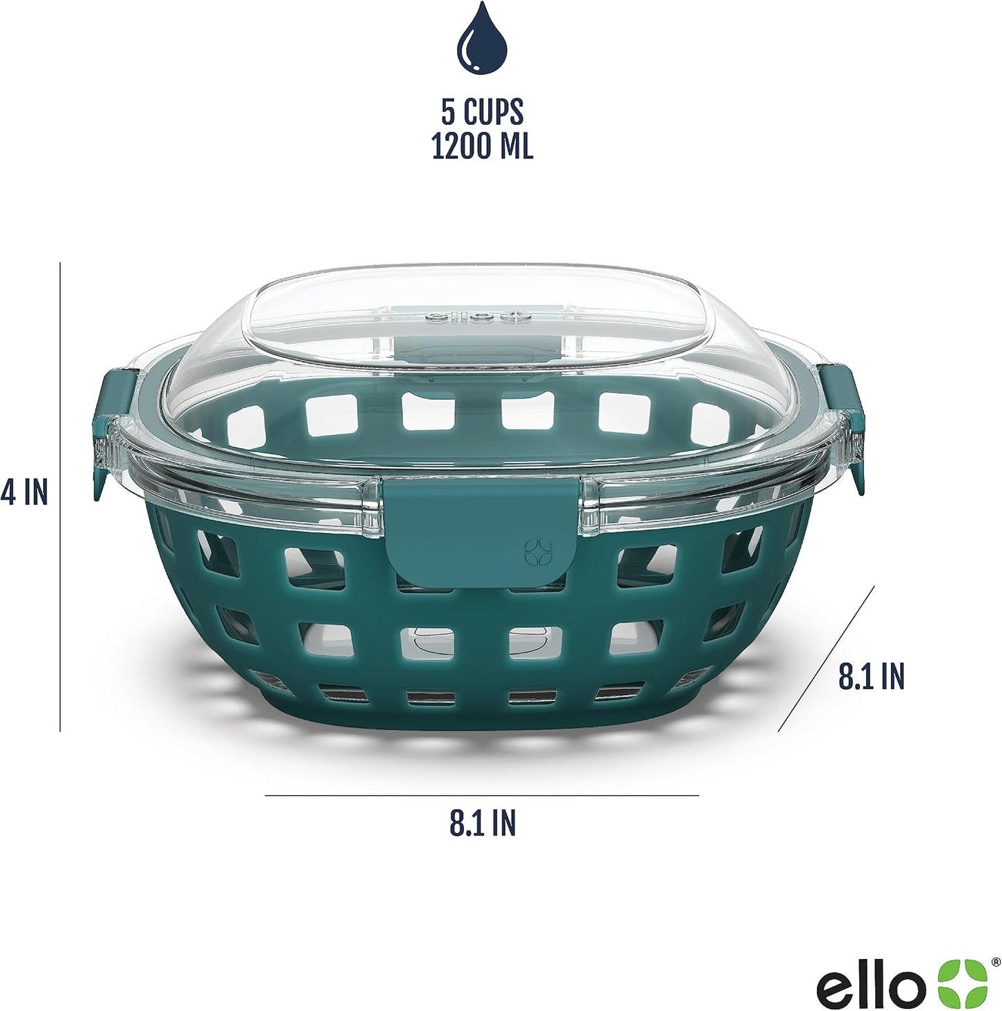 Ello DuraGlass Rounds Glass Food Storage Containers - Meal Prep Bowls with Silicone Sleeve and Airtight Lids, 3 Cup, Gray