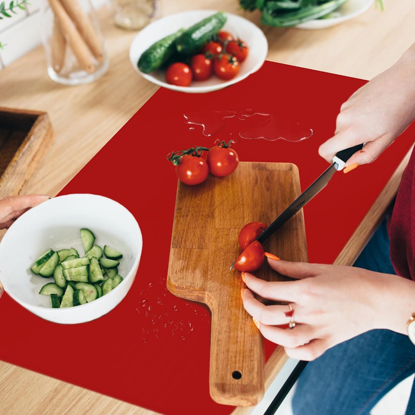 Silicone Mat for Kitchen Counter, Silicone Mat Trimable to Size (Black, 15.7×11.8inch-2pcs), BPA-Free Silicone Placemat, Heat-Resistant NonSlip Table Mat for Air Fryer, Countertop Protector Mat