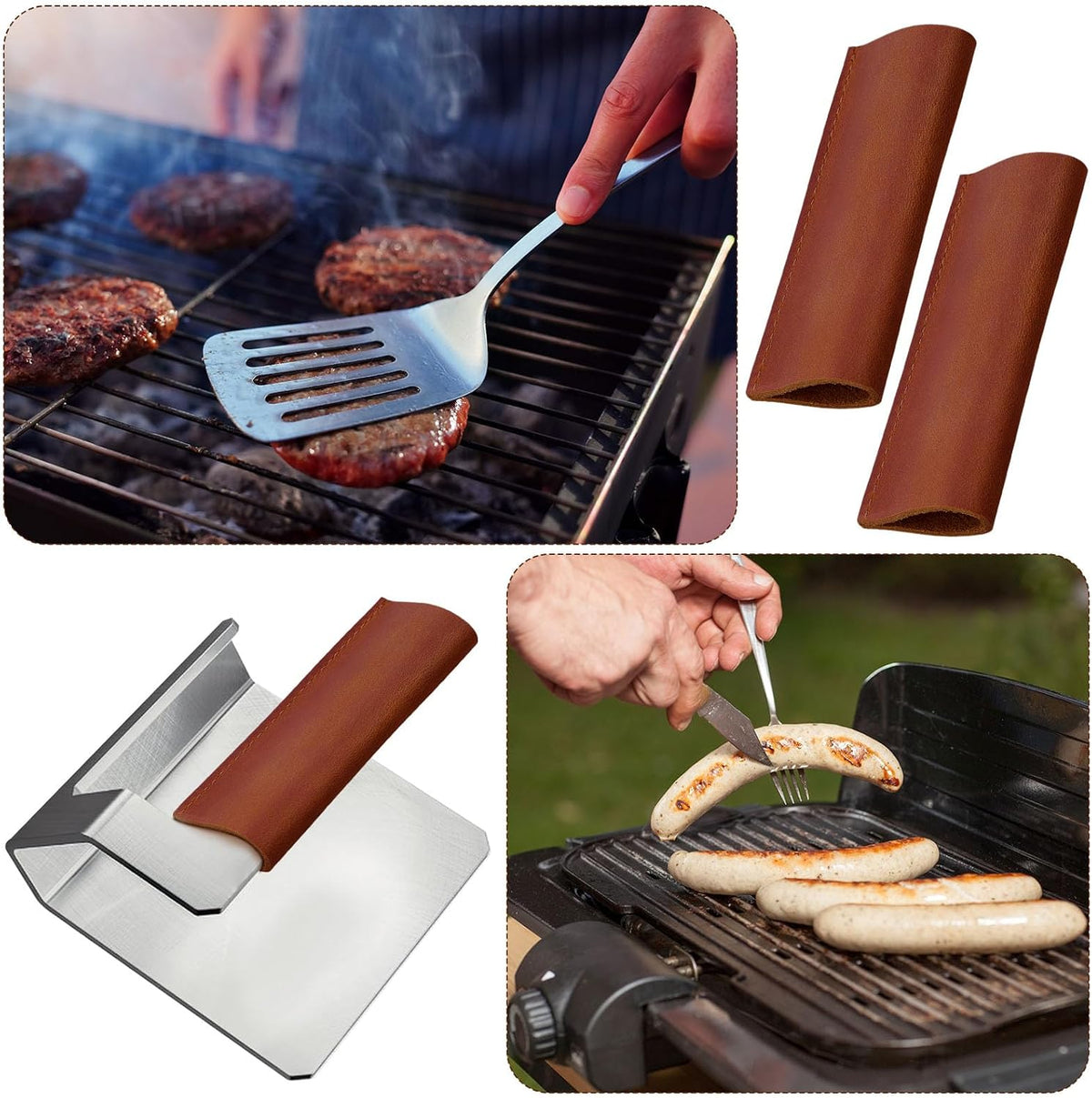 LemonRoad 2 Pcs Leather Handle Covers, Brown for Cast Iron Griddle Press
