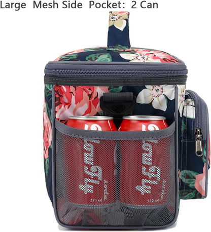 FlowFly Insulated Reusable Lunch Bag Adult Large Lunch Box for Women and Men with Adjustable Shoulder Strap,Front Zipper Pocket and Dual Large Mesh Side Pockets,Cherry - Colors B