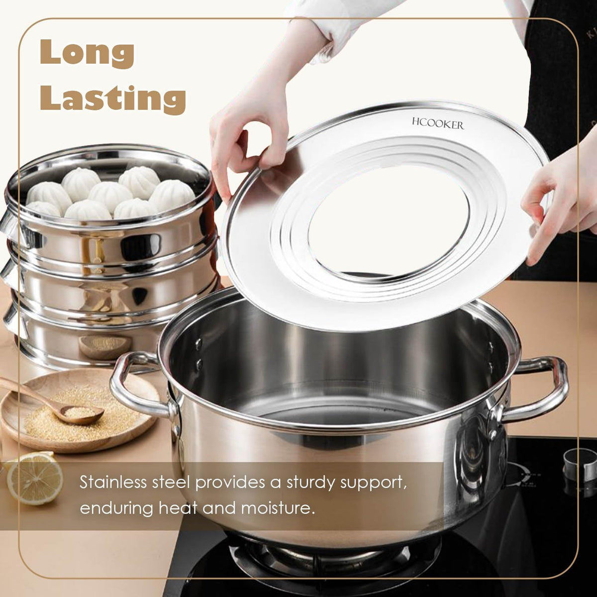 Bamboo Steamer Basket 10.6 Inch 3 Tier Dumpling Steamer Steam Pot