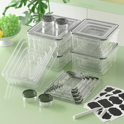 36-Piece Food Storage Containers with Lids(18 Container & 18 Lid), Plastic Food Containers for Pantry & Kitchen Storage and Organization, BPA-Free, Leak Proof, Reusable with Labels & Pen