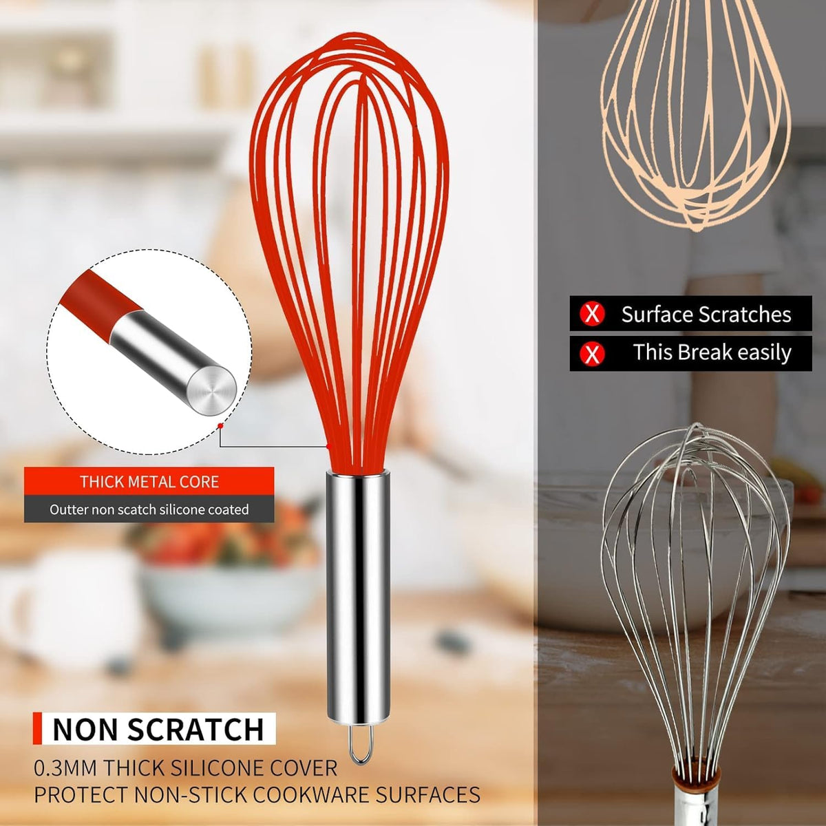 Hand Whisk Stainless Steel Dough Hook Dutch Whisk for Sourdough Bread Dough Mixer Hand Wooden Handle Kitchen Whisking Mixing Tool Bread Making Tools (1 eye)