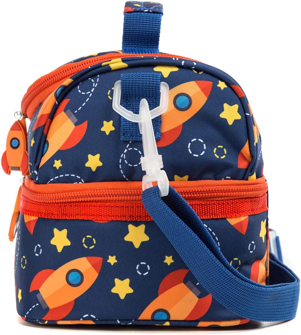 Insulated Kids Dual Compartment Lunch Bags Tote Pack for Girls Boys Toddler Kindergarten School Picnic Cooler Thermal Lunch Boxes with Strap (Green Rainbow)