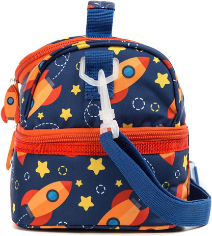 Insulated Kids Dual Compartment Lunch Bags Tote Pack for Girls Boys Toddler Kindergarten School Picnic Cooler Thermal Lunch Boxes with Strap (Green Rainbow)