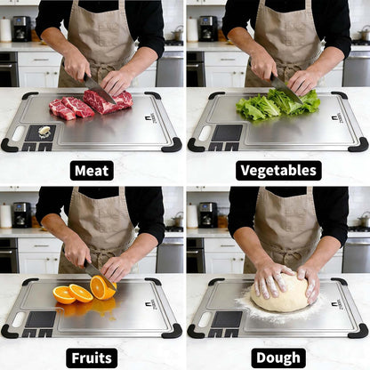 Set of 3 Premium Titanium Cutting Board, Chopping Board with Dual Knife Sharpeners, Juice Grooves, Garlic Grinding Area, Non-Slip Corner Guards, Multi-functional Cutting Board for Kitchen