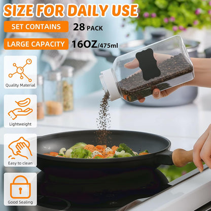 Mifoci 28 Pack 16 oz Black Plastic Spice Jars with Cap