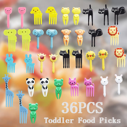 UOUYOO 36 Pcs Animal Food Picks, Cute Cartoon Animal Fruit Food Toothpicks,Reusable Lunch Picks Bento, Lunch Bento Box Picks