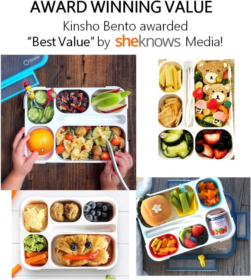 kinsho Bento Lunch-Box Set for Kids includes Snack Container | 6 and 3 Compartment Boxes Leakproof School Bentos, Meal Portion Control Containers, Boys Girls Adults, Navy Blue Large + MINI 2 Pack Set