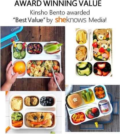 kinsho Bento Lunch-Box Set for Kids includes Snack Container | 6 and 3 Compartment Boxes Leakproof School Bentos, Meal Portion Control Containers, Boys Girls Adults, Navy Blue Large + MINI 2 Pack Set