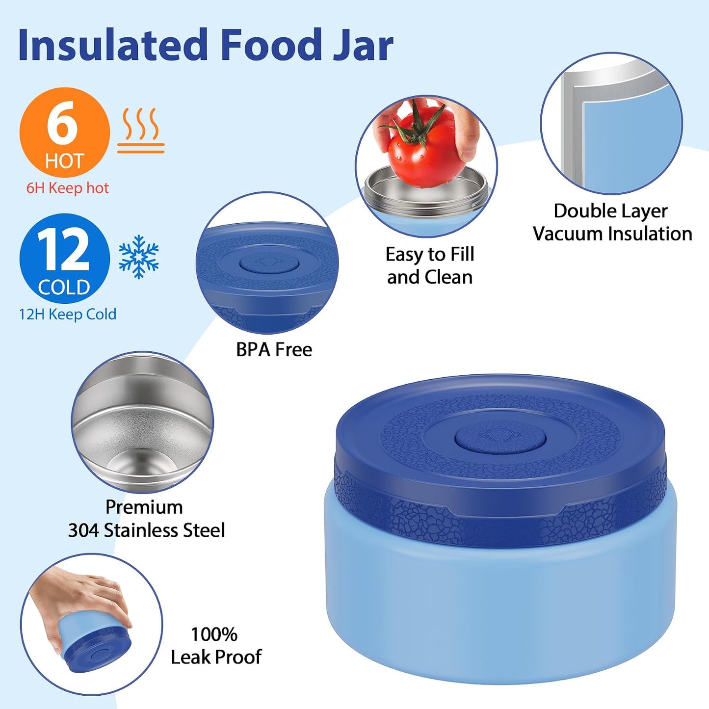 Kids Bento Lunch Box Set with 9.5oz Soup Thermo, Leak-Proof Lunch Food Containers with 3 Compartment and Removable Inner Tray, Insulated Hot Food Jar with Lunch Bag for School, Office, Sea Blue