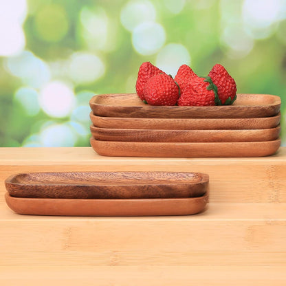Mini Wooden Serving Platters and Trays, 7-inch Solid Acacia Wood Serving Plates for Food/Snacks/Appetizer, also as Jewelry Trays, Mini Charcuterie Board and Cheese Platter, Reusable (6 PCS)