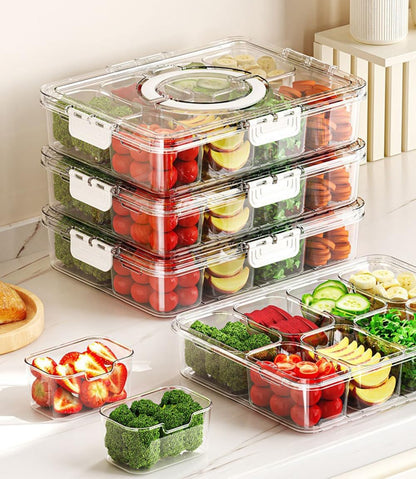 2 Pack Snackle Box Containers, 8 Compartments Divided Serving Tray with Lids & Handles, Portable Snack Storage for Veggies, Fruits, Charcuterie, Candy – BPA-Free, Leak-Proof (8 Sections Each)