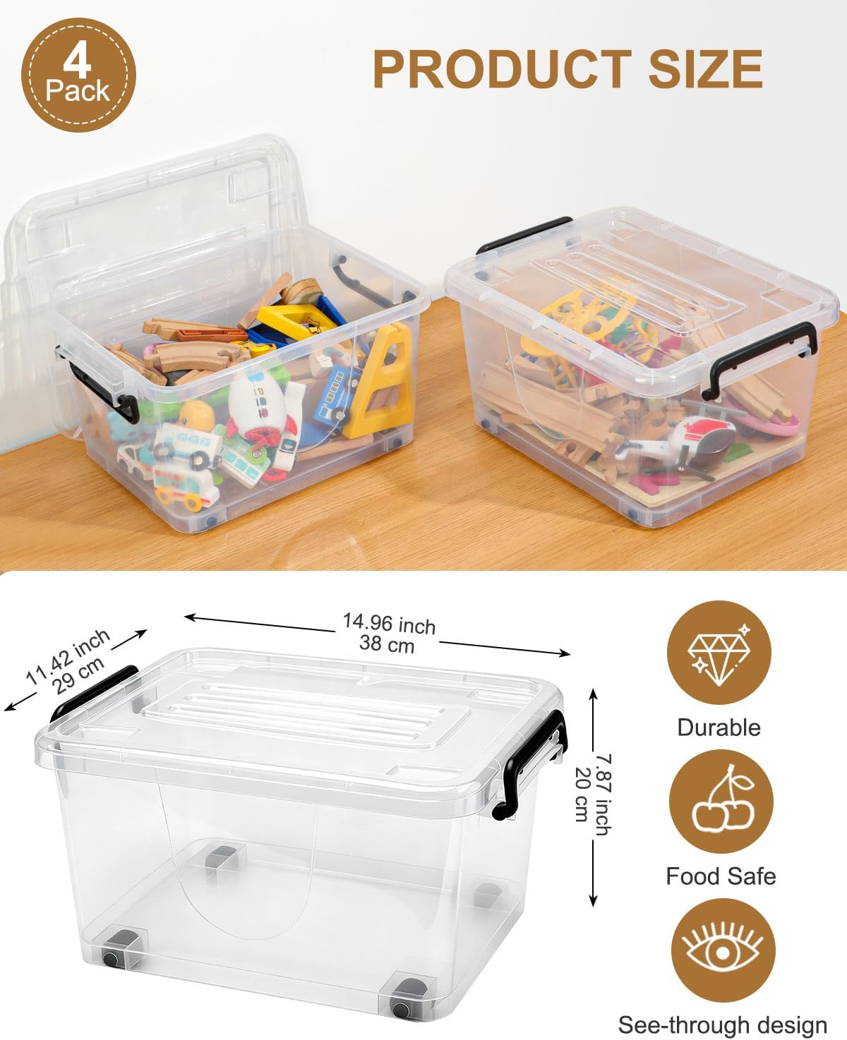 NUMIFUN 7Qt Clear Plastic Storage Bins with Lids,6 Pack | Stackable organizing totes with buckle latches & handles.Dust-proof clear design for home,office & pantry space saving