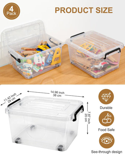 NUMIFUN 7Qt Clear Plastic Storage Bins with Lids,6 Pack | Stackable organizing totes with buckle latches & handles.Dust-proof clear design for home,office & pantry space saving