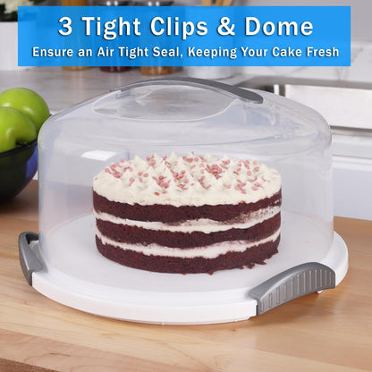 JOEY'Z EXTRA LARGE Cake Carrier - Holds up to 12 Inch 3-Layer Cake - White | Storage Container With Server Plate With Lid/Holder With Lid/Cover Clear Dome - Transports Pies or Other Desserts