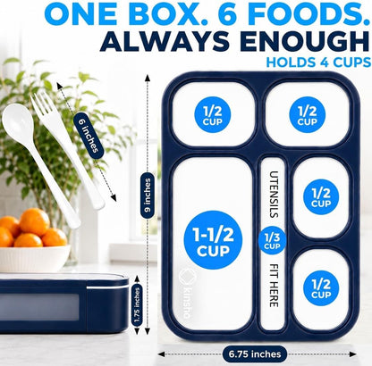 kinsho Lunch Box for Kids Boys Girls - Bento Box Set with Insulated Bag and Ice Pack, 6 Compartment Leak Proof Food Container, BPA-Free, Microwave Safe, Ideal for School & Work, Teal