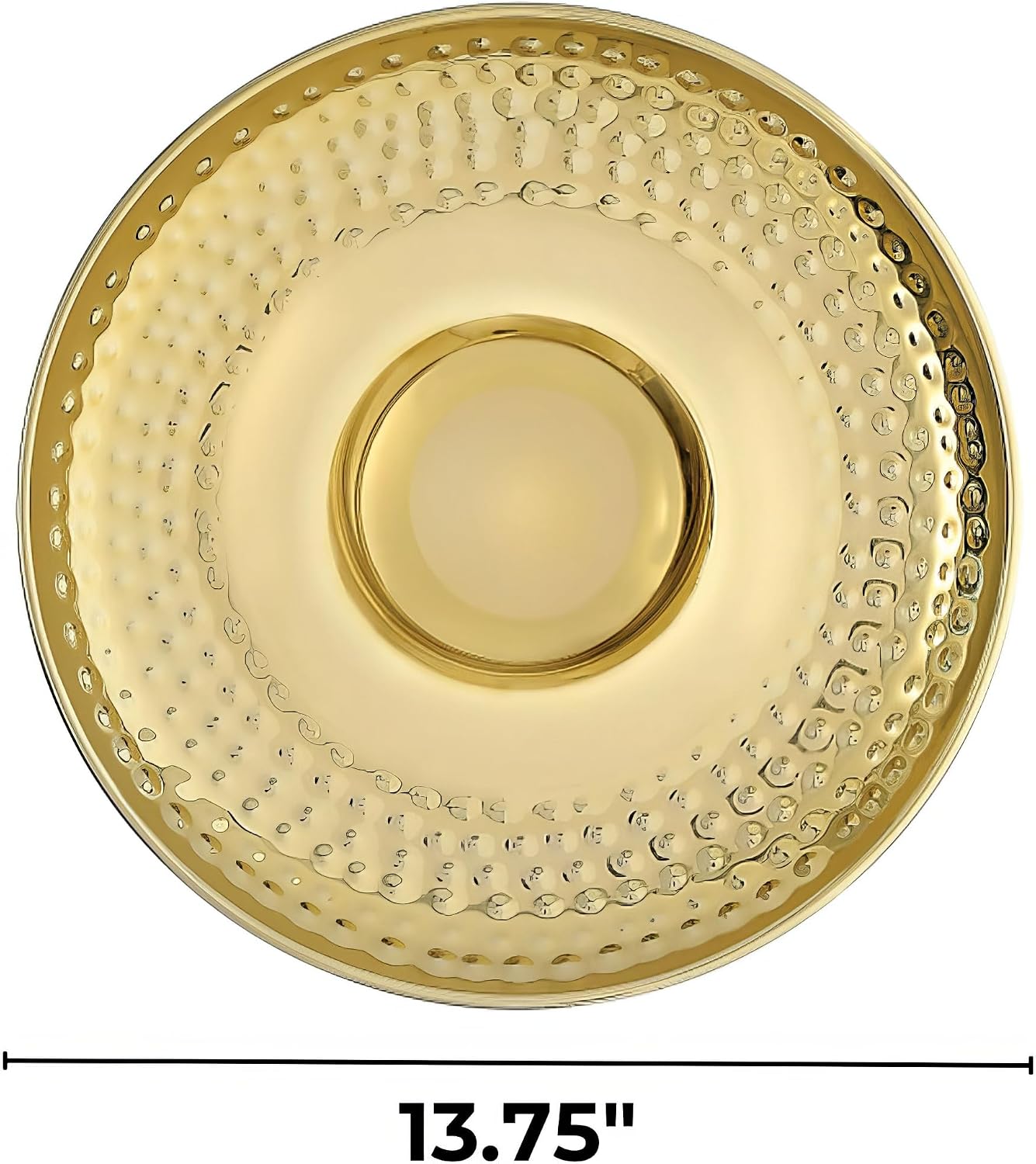 Gold Stainless Steel Round Chip & Dip Tray - (13.75") 1 Piece - Elegant Serving Dish for Parties and Events