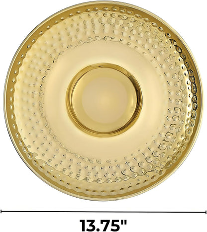 Gold Stainless Steel Round Chip & Dip Tray - (13.75") 1 Piece - Elegant Serving Dish for Parties and Events