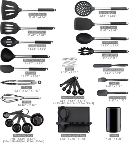 Silicone Kitchen Utinsels Sets Heat Resistant Kitchen Utensils Set, Stainless Silicone Utensils Set for Nonstick Cookware, BPA Free, Dishwasher Safe