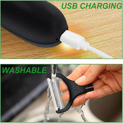 Electric Potato Peeler, Handheld Electric Vegetables and Fruit Peeler 3-in-1 Pro Set, USB Rechargeable Kitchen Gadgets for Apples, Potato, Carrots, Cucumber