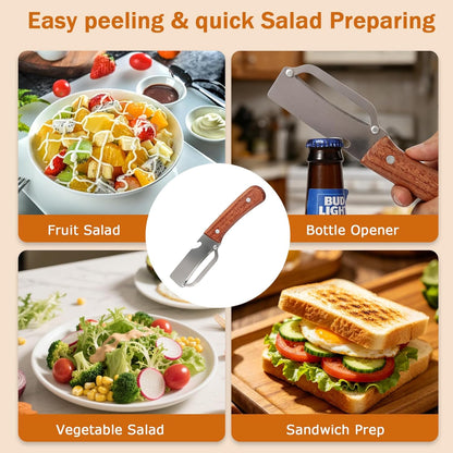 3 PCS Peeler with Wooden Handle, Bottle Opener, Vegetable Fruit Skin Peeling, Stainless Steel Blade Kitchen Tool