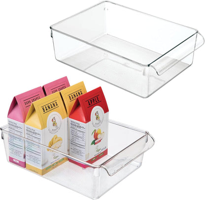 iDesign Fridge Storage Bin with Handle, Set of 2, Clear | Fridge Tray, For Cheeses and Snacks