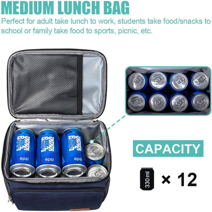 Tiblue Insulated Lunch Bag for Women/Men, Reusable Lunch Box for Office Work School Picnic,Leakproof Freezable Cooler Bag with Adjustable Shoulder Strap for Kid/Adult(Medium, Black & White Stripes)