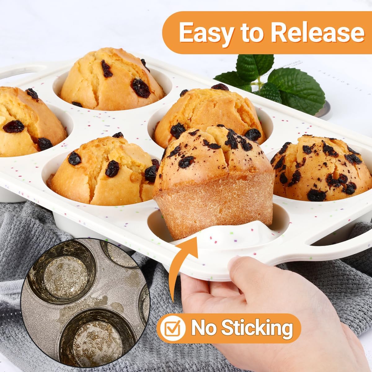 Silicone Muffin Pans for Baking, Metal Reinforced Frame 12 Cups Regular Size Silicone Cupcake Pan Nonstick Muffin Tin for Baking Muffin, Cupcake, Frittatas,BPA Free, Silicone Molds Dishwasher Safe