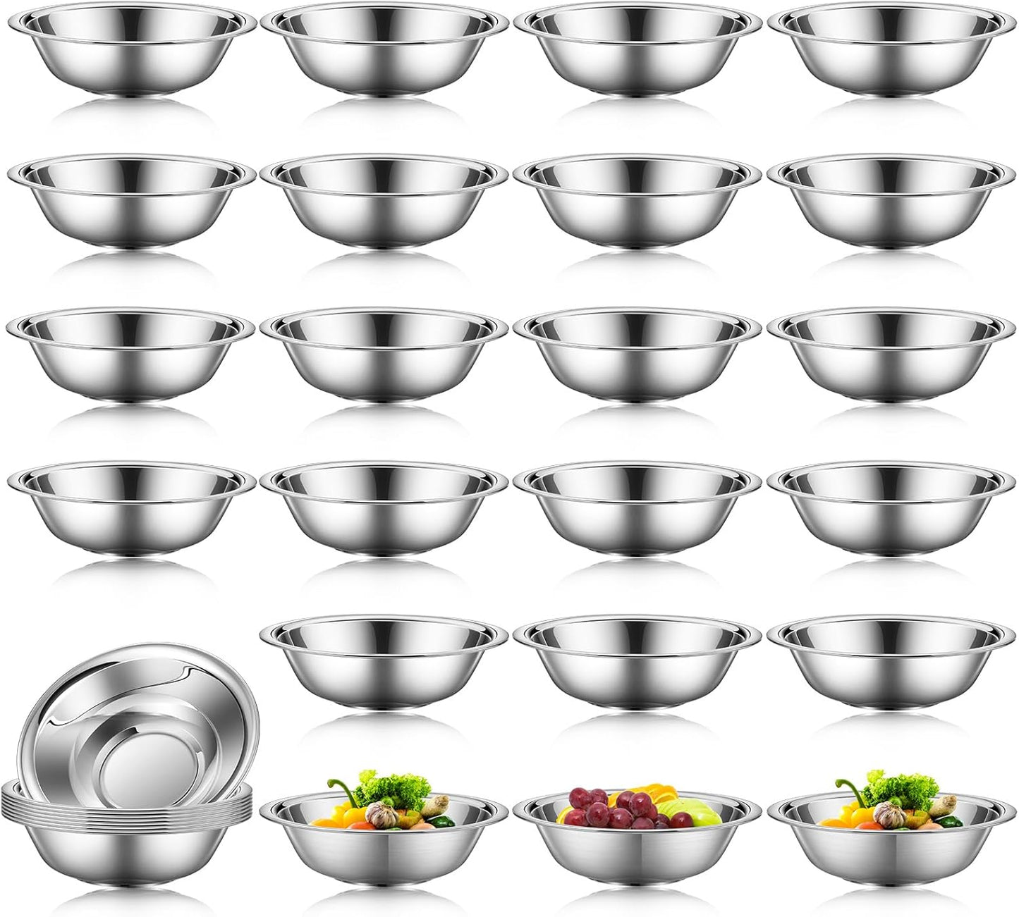 Tioncy 20 Pack Small Mixing Bowls, 3/4 Quart Stainless Steel Prep Bowl for Sauces, Snacks, Side Salads, 6.3 Inch Cooking Baking Bowls Set with Flat Base, Dishwasher Safe