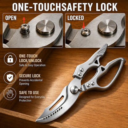 Heavy Duty Poultry Shears, Spring-Loaded Kitchen Scissors with Safety Lock