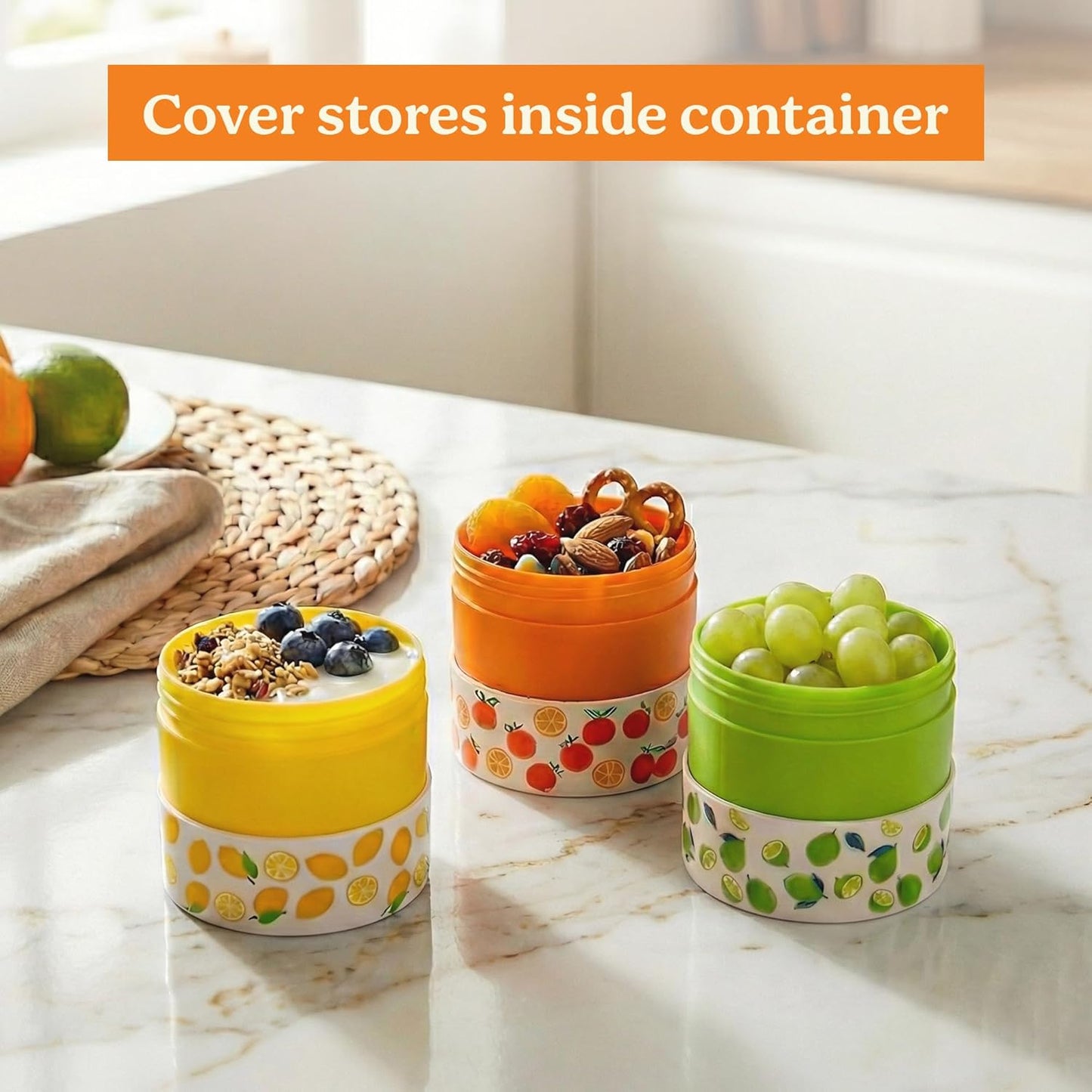 MosJos Snack & Dessert Containers Set of 3 (5 oz) – BPA Free Stackable Food Storage Cups with Secure Lids – Reusable Travel Containers for Office Snacks, Meal Prep & Portion Control