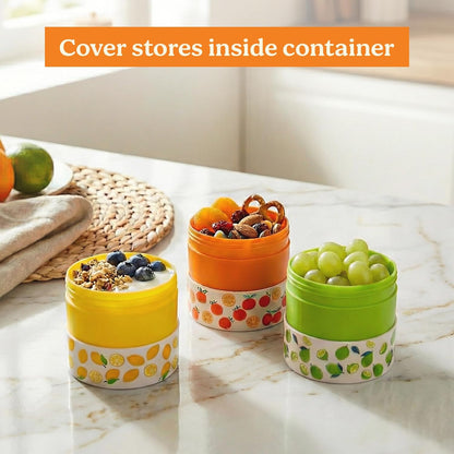 MosJos Snack & Dessert Containers Set of 3 (5 oz) – BPA Free Stackable Food Storage Cups with Secure Lids – Reusable Travel Containers for Office Snacks, Meal Prep & Portion Control
