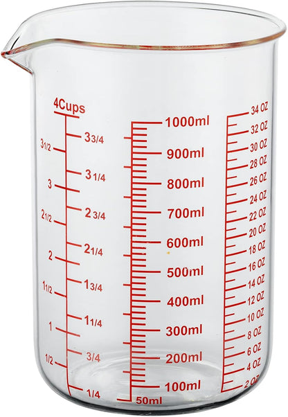 3 Piece Glass Measuring Cup Set, Includes 1/2-Cup, 1-Cup, and 2-Cup High Borosilicate Glasss Liquid Measuring Cups, Dishwasher, Freezer, Microwave, and Preheated Oven Safe, Essential Kitchen Tools
