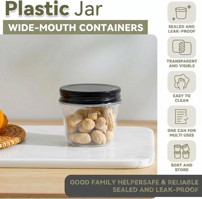 novelinks 4 oz Small Plastic Jars with Lids, 40 Pack Mini Plastic Mason Jars with Lids 4oz, Craft Storage Containers & Canning Jars & Small Spice Jars for Kitchen Organization (40 Pack,Black)