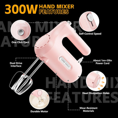5-Speed Small Hand Mixer Electric, 300W Compact Portable, Black